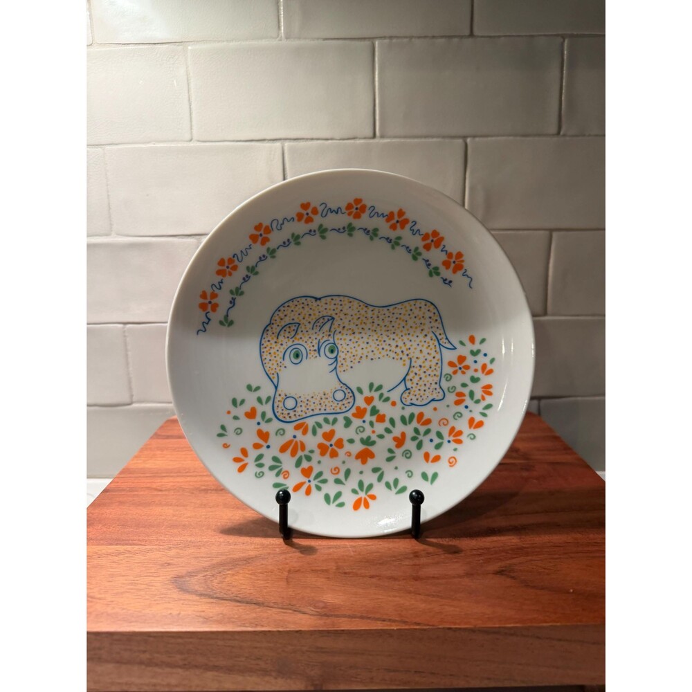 Vintage 1976 Seymour Mann Safari Hippo Plate - Whimsical Dotted Salad Plate